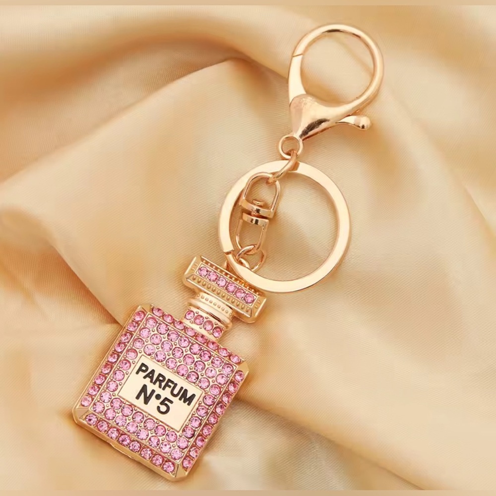 Perfume Inspired Rhinestone Elegant Pink Crystal Bag Charm Keychain